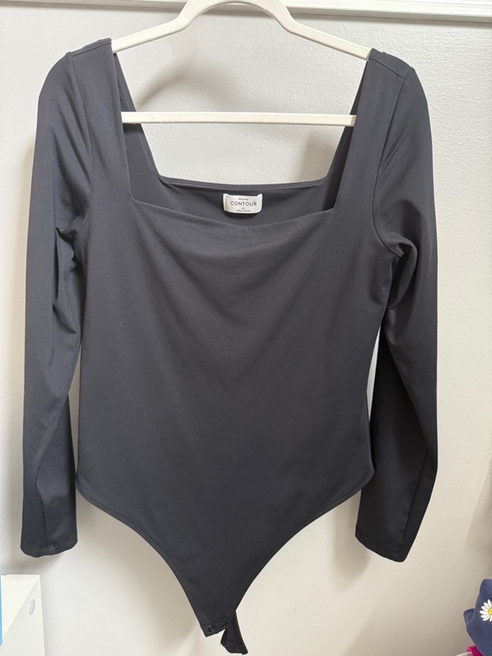 Babaton Black Long-Sleeve Square-Neck Bodysuit